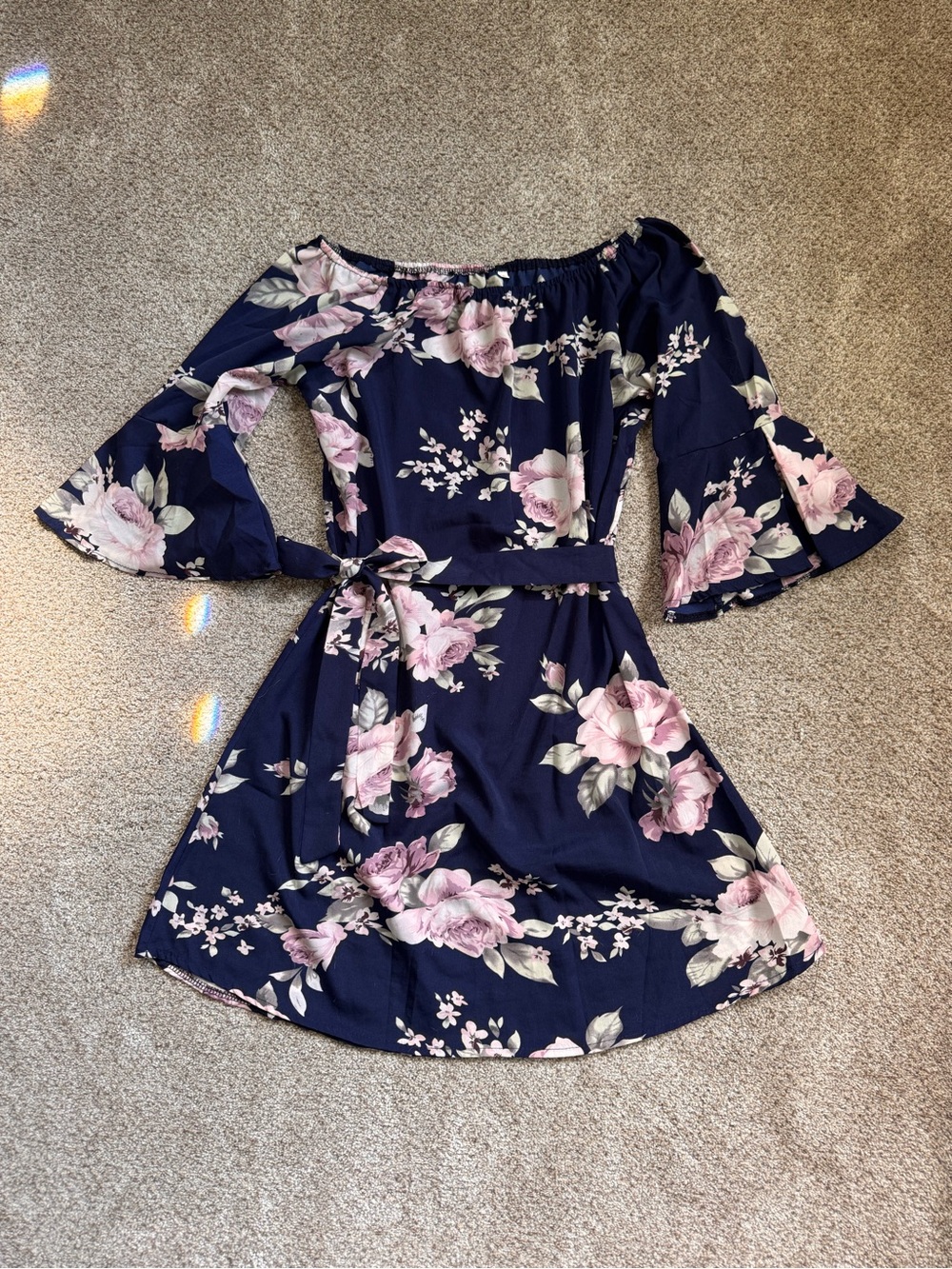 Navy Floral Off-Shoulder Belted Dress size small